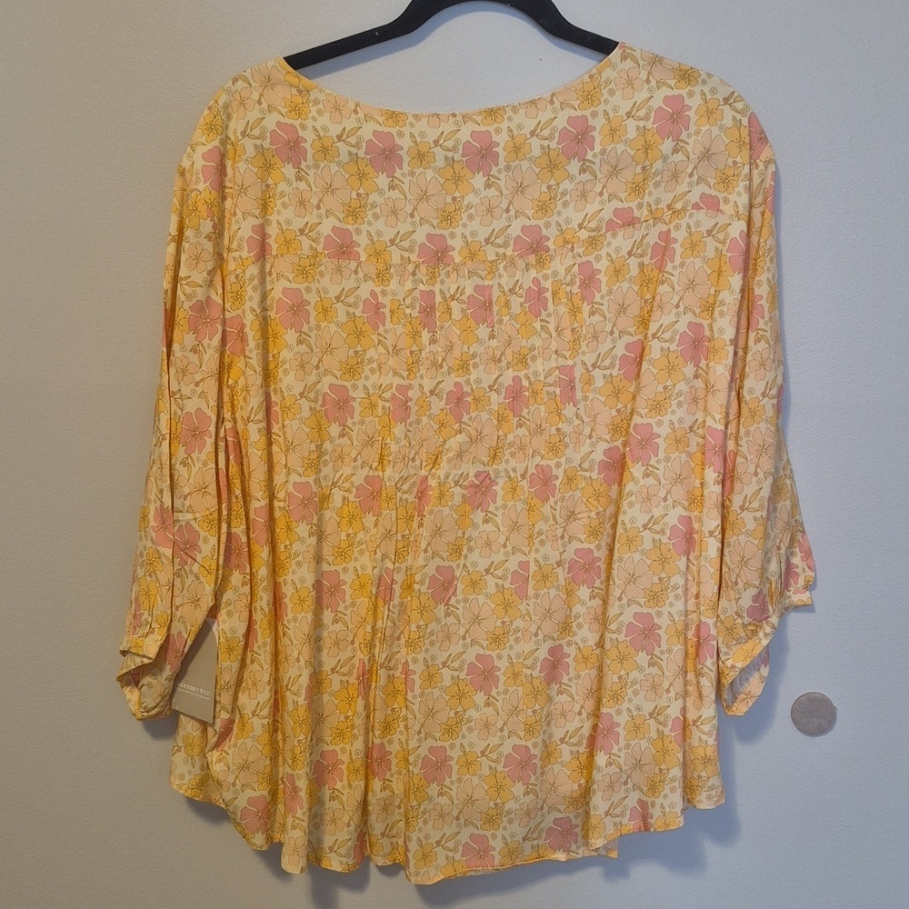 Jackson Rowe Floral Pintuck Peasant Blouse in Yellow & Pink - Picture 6 of 11